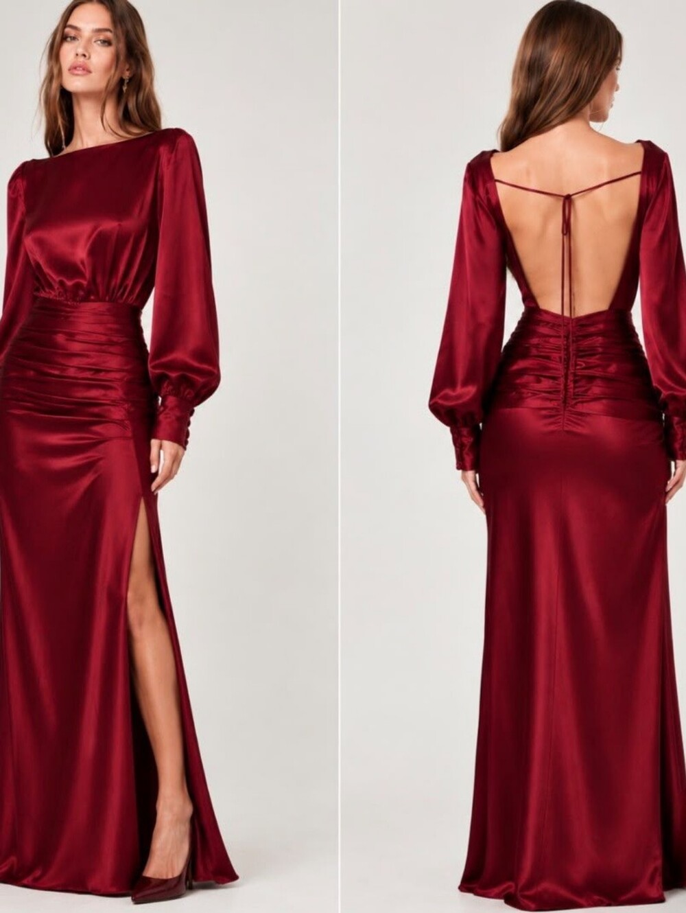 Nicholas Samina Ruched Satin Plum Evening Gown